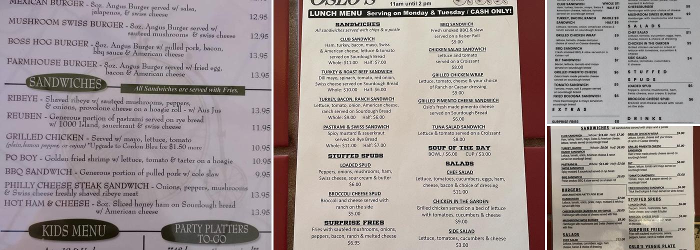 Oslo's Spirits and Grill Menu