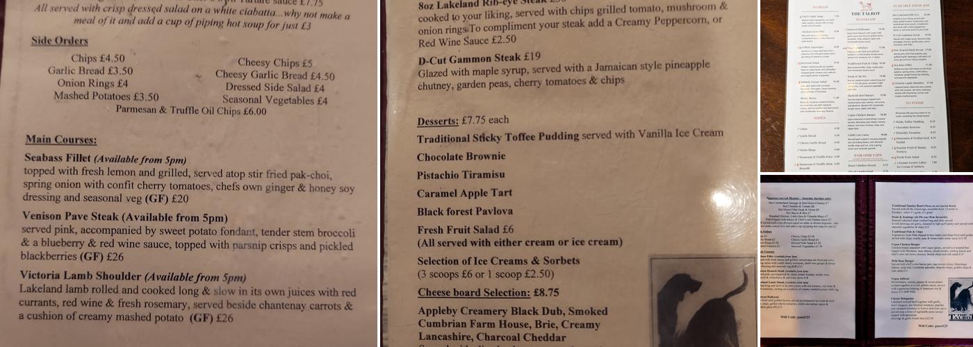 The Talbot Bar Menu