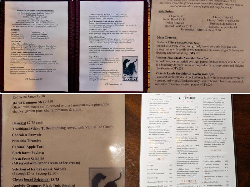 The Talbot Bar Menu