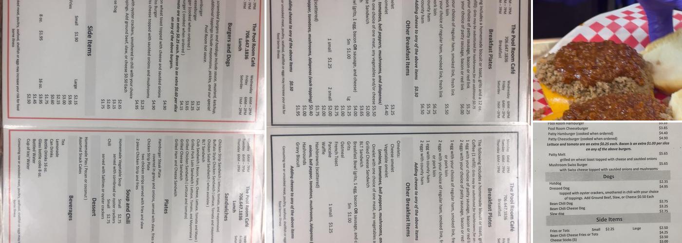 Pool Room Cafe Menu