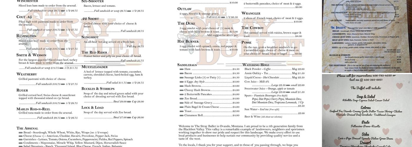Stray Bullet Cafe Menu