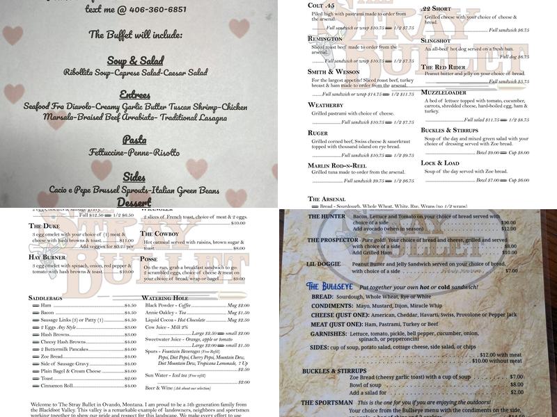 Stray Bullet Cafe Menu