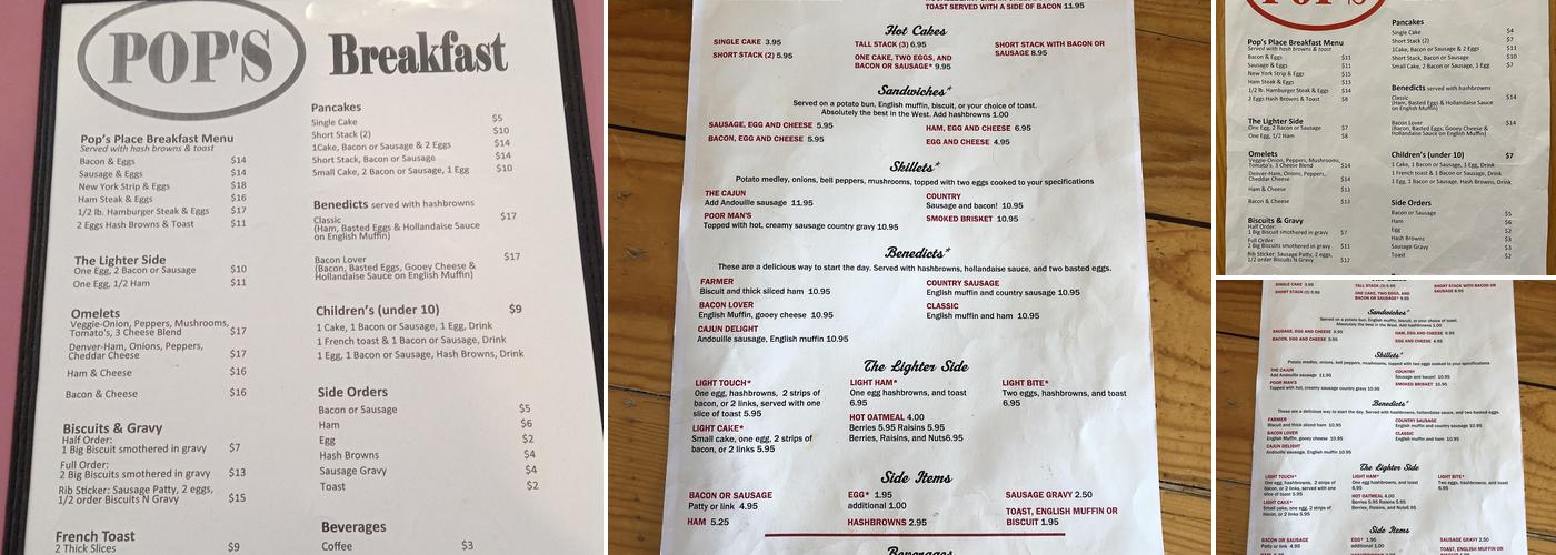 Pop's Place Menu