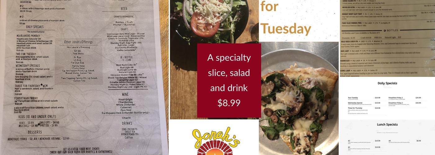 Jonah's On Johnston Menu