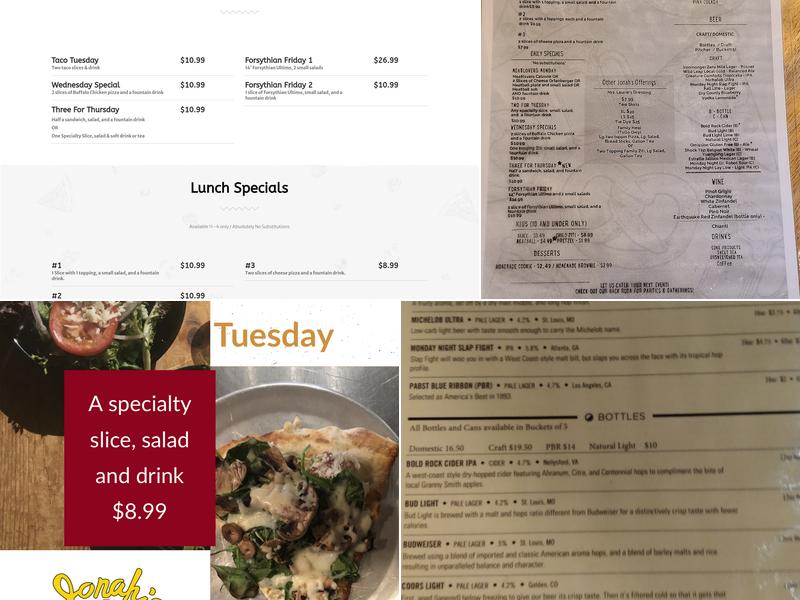 Jonah's On Johnston Menu