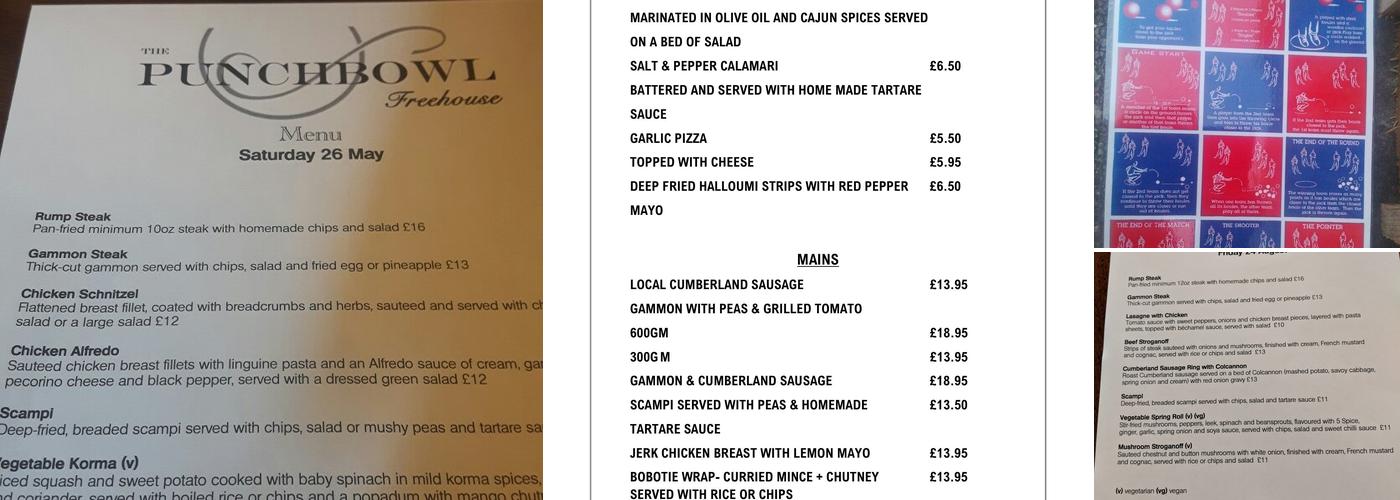 The Punch Bowl Inn Menu