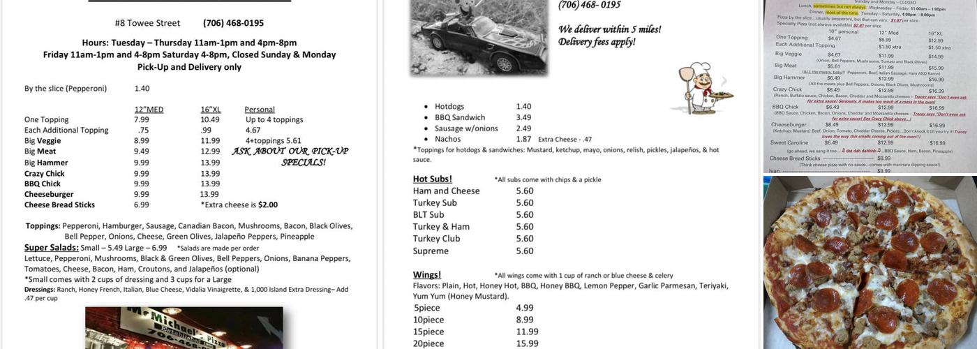 McMichael's Pizza Menu