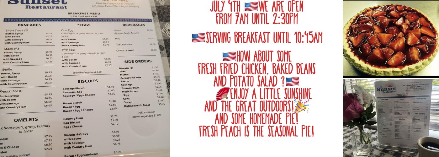 Sunset Restaurant Menu