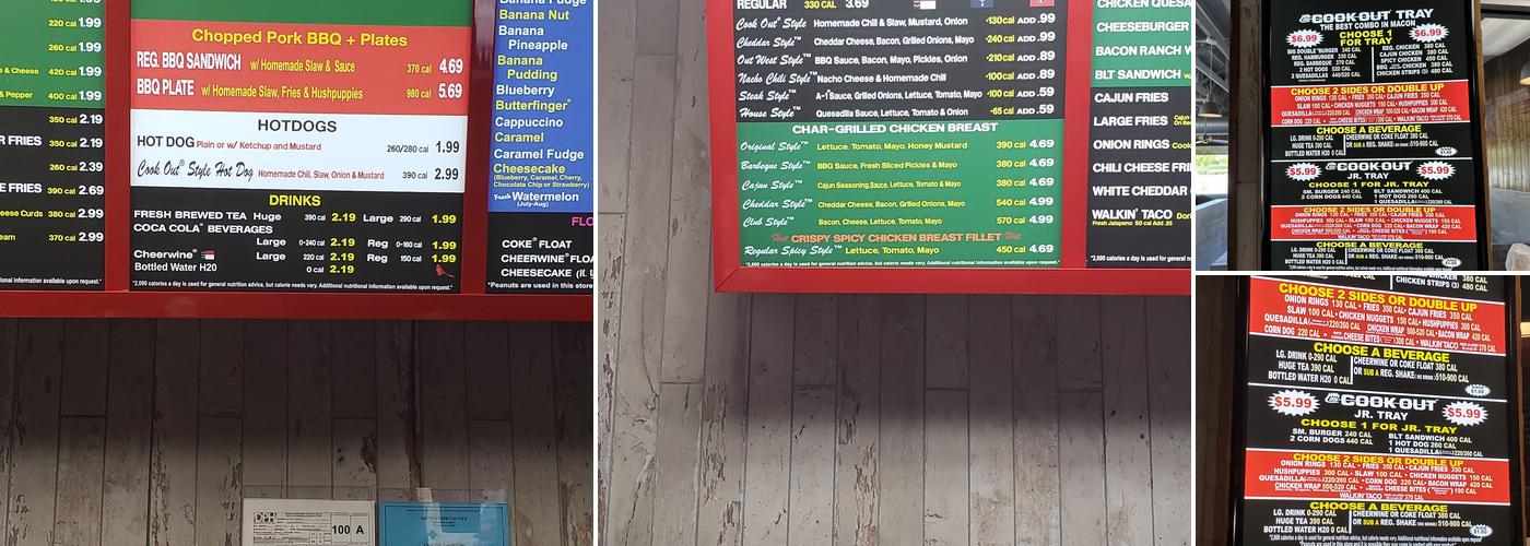 Cook Out Menu