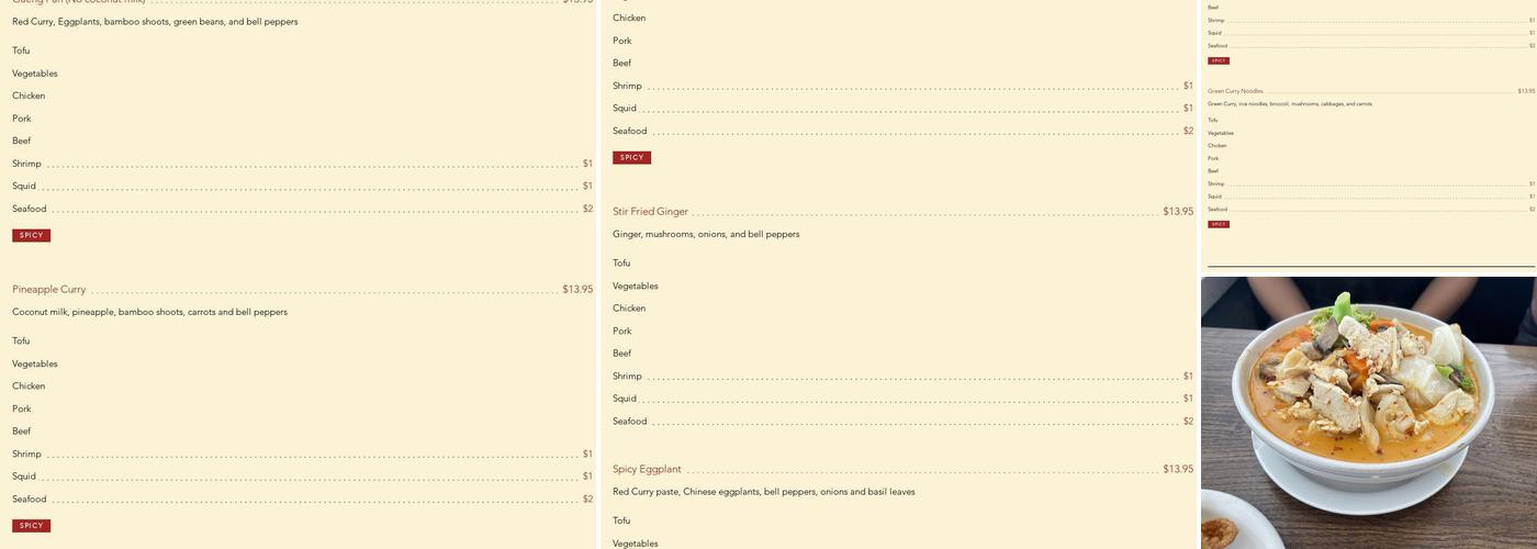 Planet Thai Menu