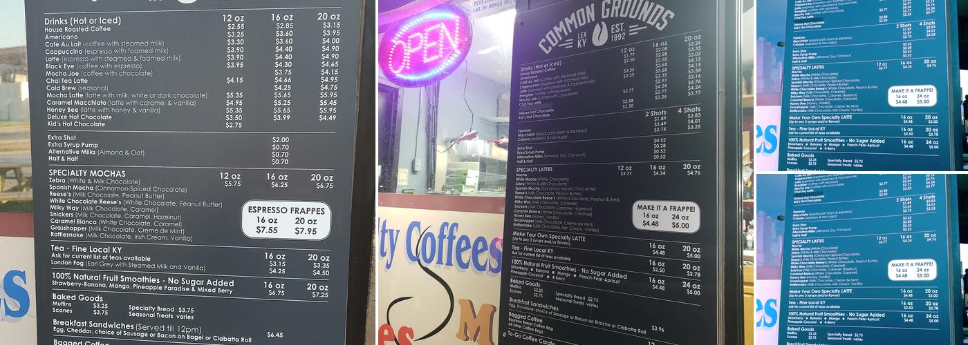 Common Grounds Coffee House Menu