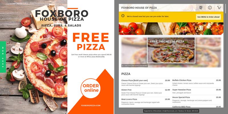 Foxboro House of Pizza Menu
