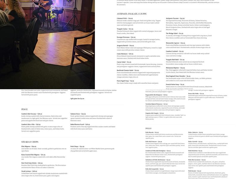 Luciano's Restaurant Menu