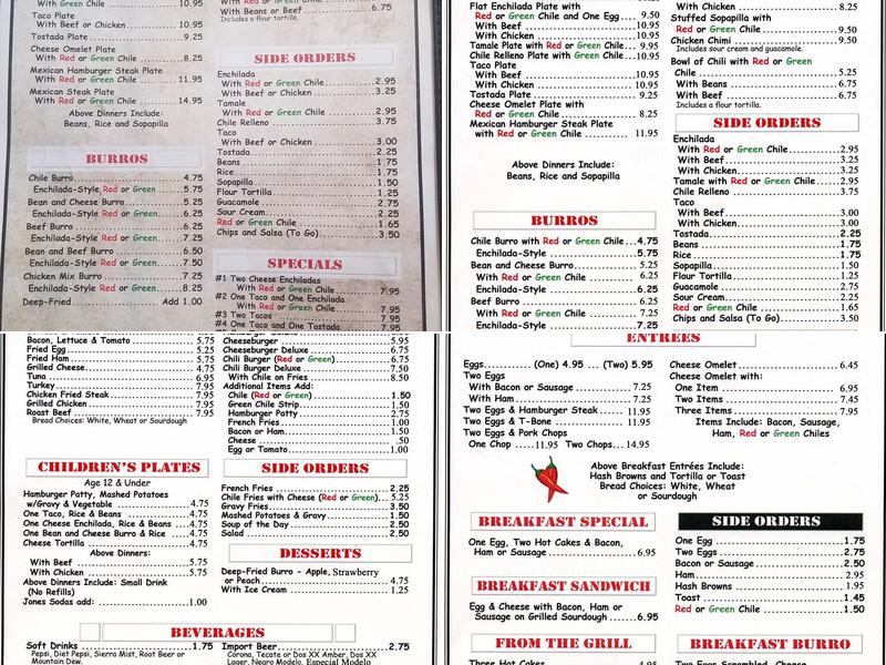 Joe & Aggie's Cafe Menu