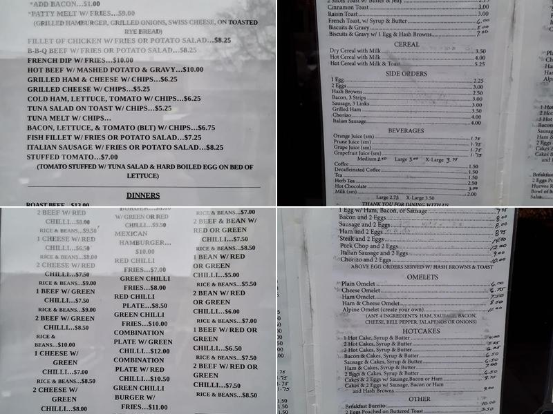 Alpine Rose Cafe Menu