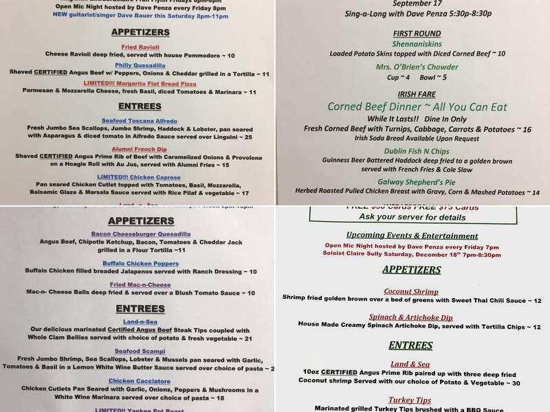 Alumni Restaurant & Bar Menu