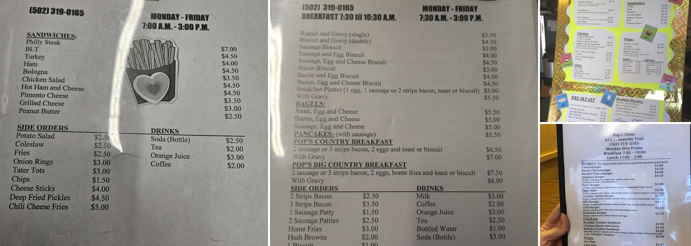 Pops And Son Diner Menu