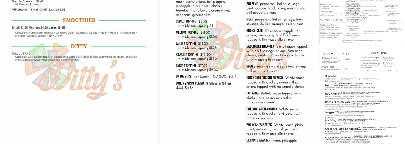 Ditty’s Pizza Menu