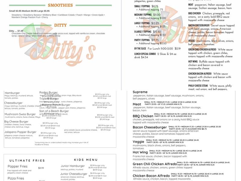 Ditty’s Pizza Menu
