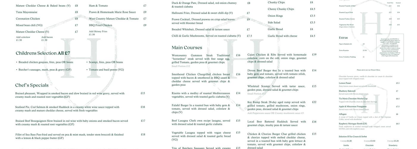 The Heathfield Inn Menu