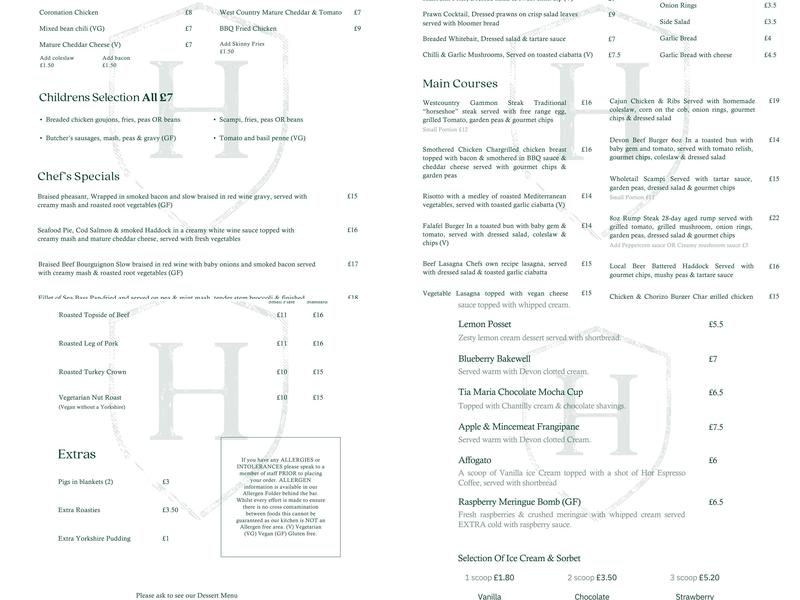 The Heathfield Inn Menu
