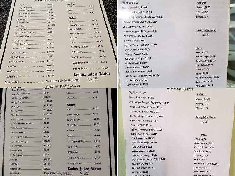 Happy's Chili Parlor Menu