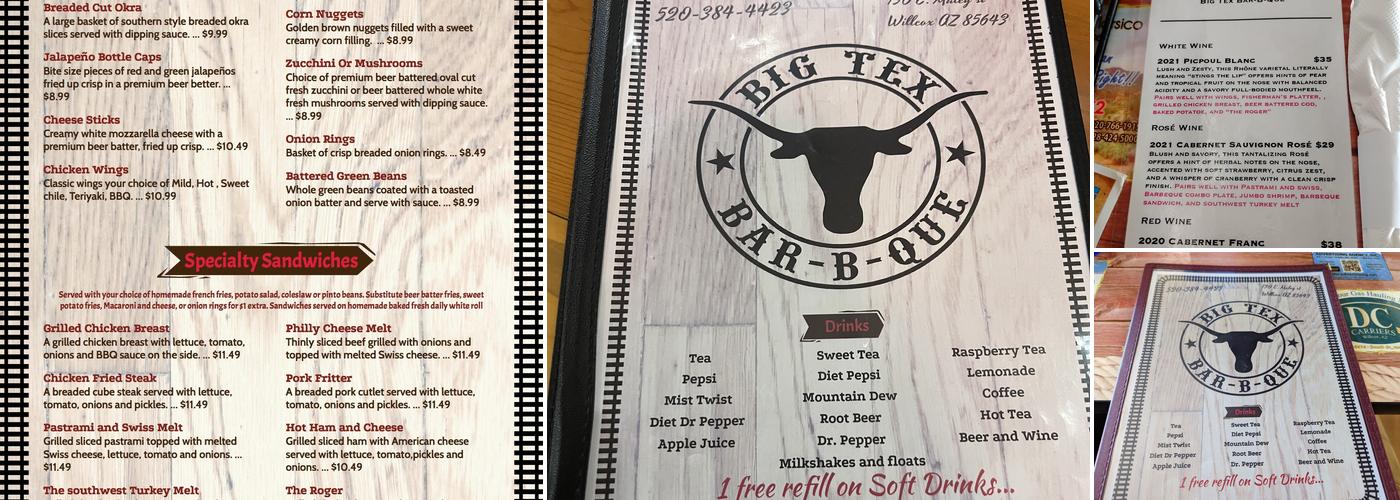 Big Tex BBQ Menu