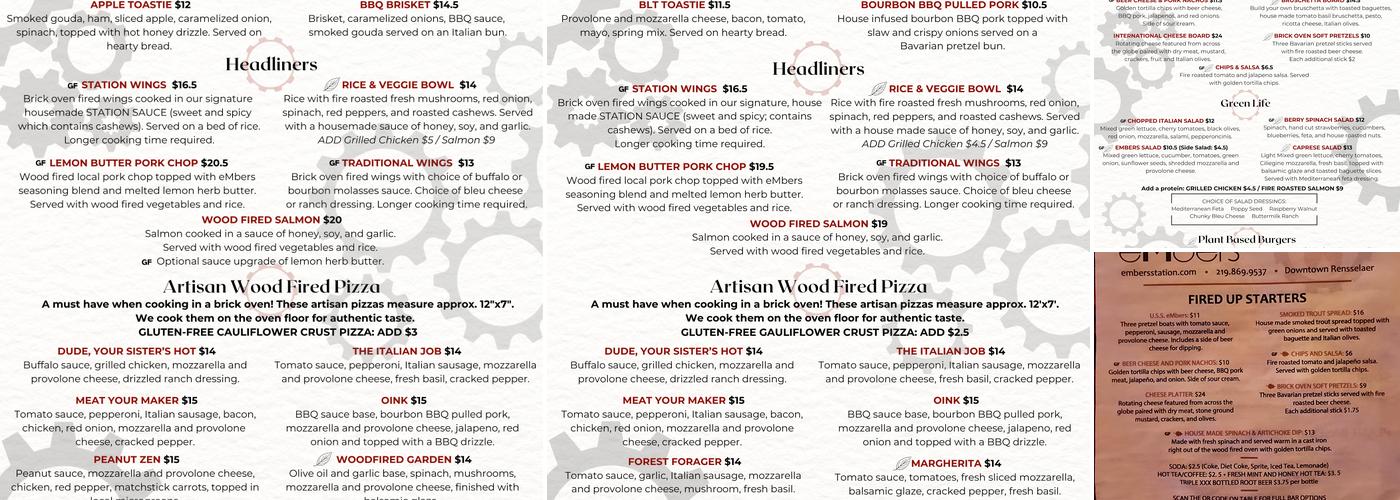 eMbers Station Bistro & Bar Menu