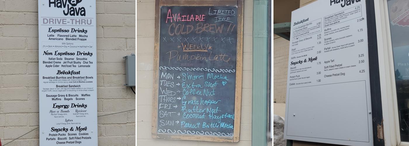 Hav-A-Java Expresso To Go Menu