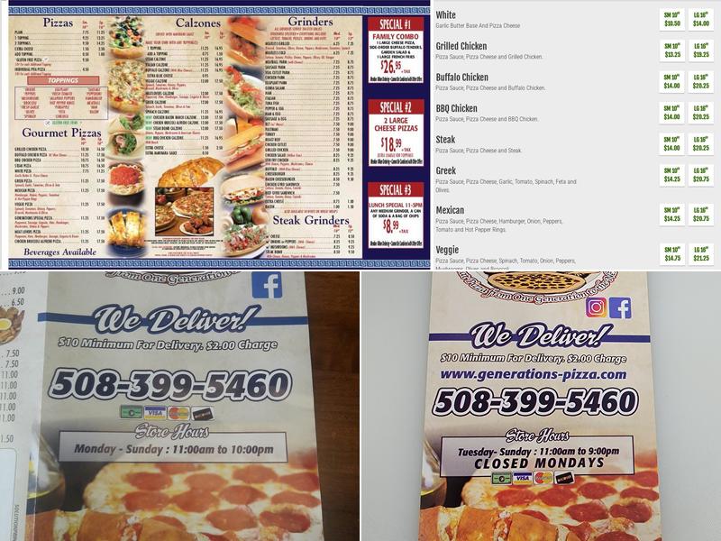 Generations Pizza Menu