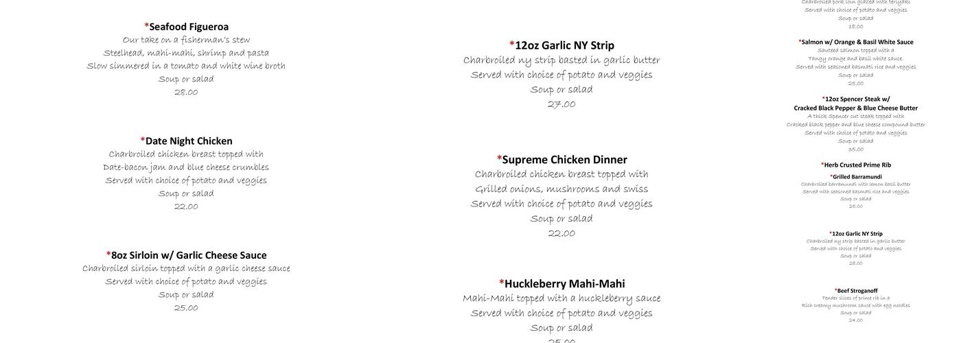 River Bend Restaurant Menu