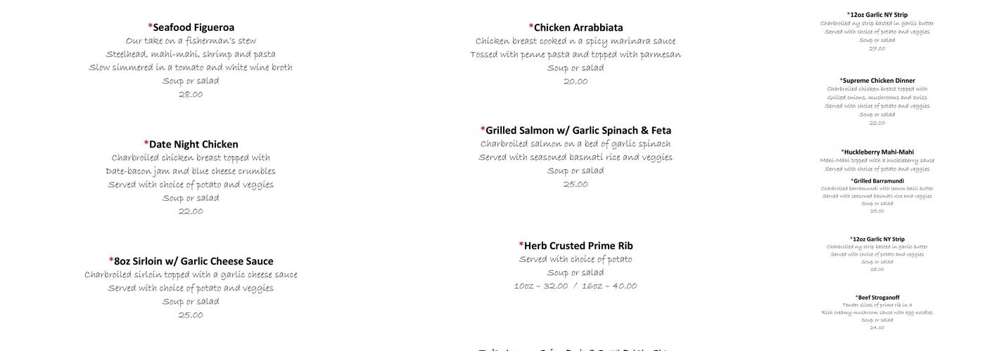 River Bend Restaurant Menu