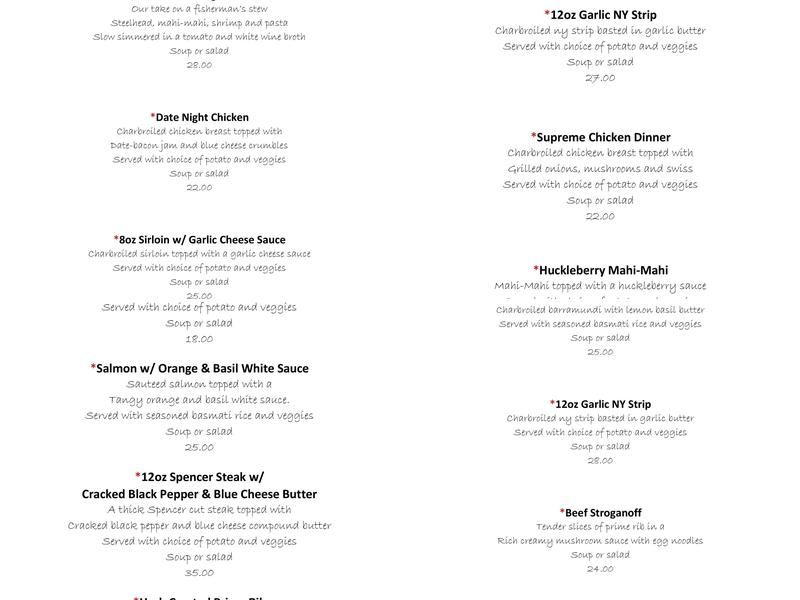 River Bend Restaurant Menu