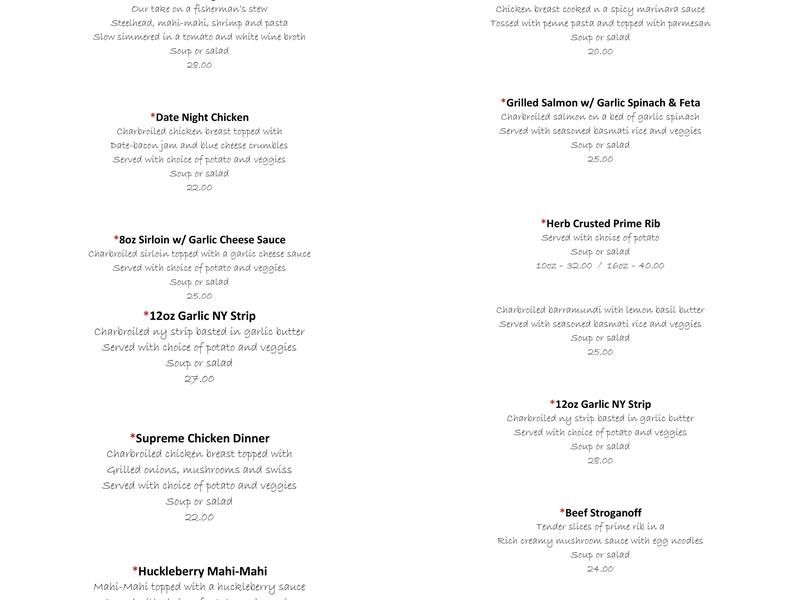 River Bend Restaurant Menu