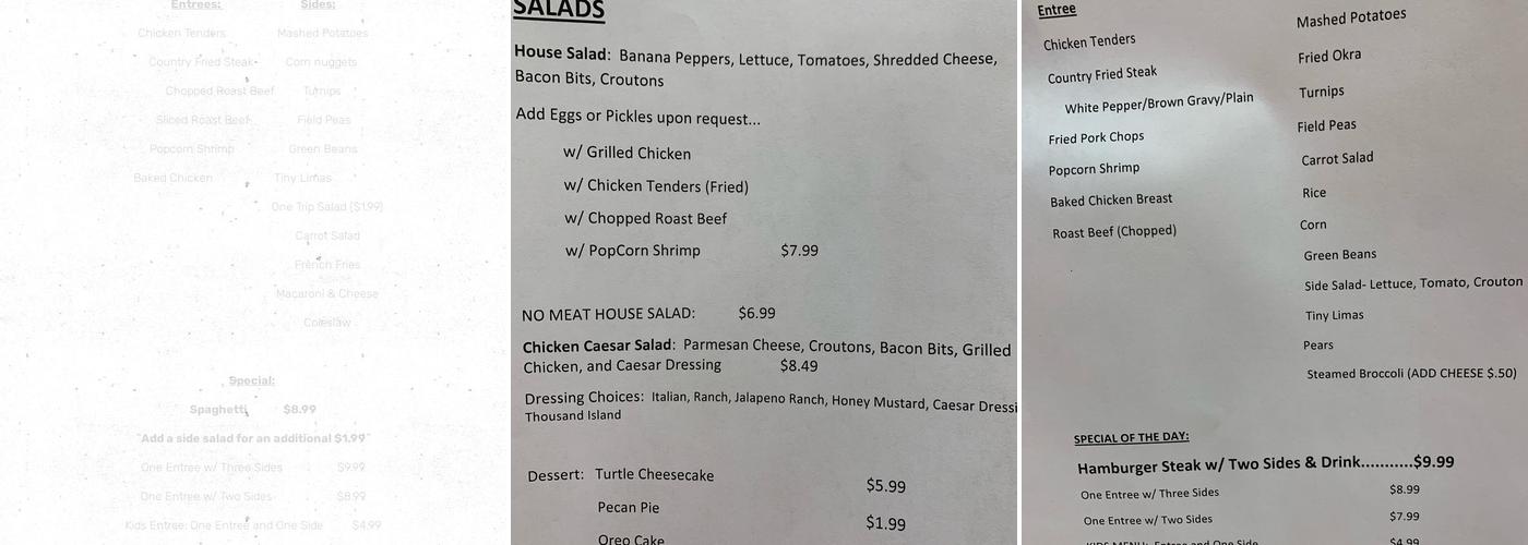 Tabby D's Menu