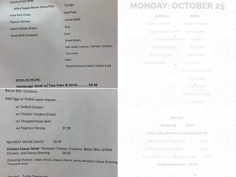 Tabby D's Menu