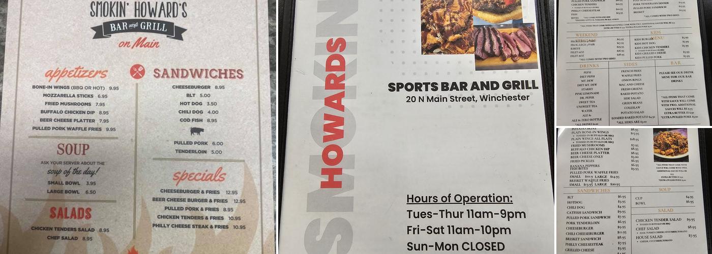 Smokin' Howards Sports Bar & Grill Menu