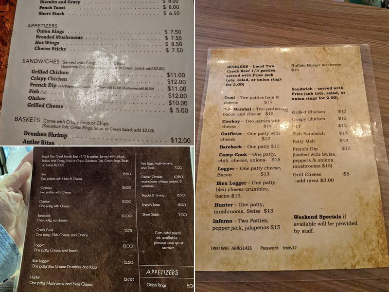 Trixi's Antler Saloon Menu