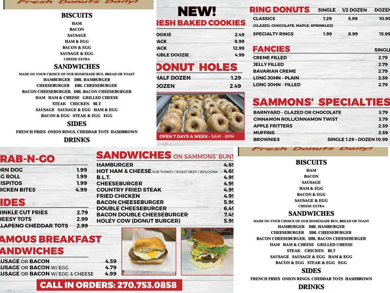 Sammons' Bakery Menu