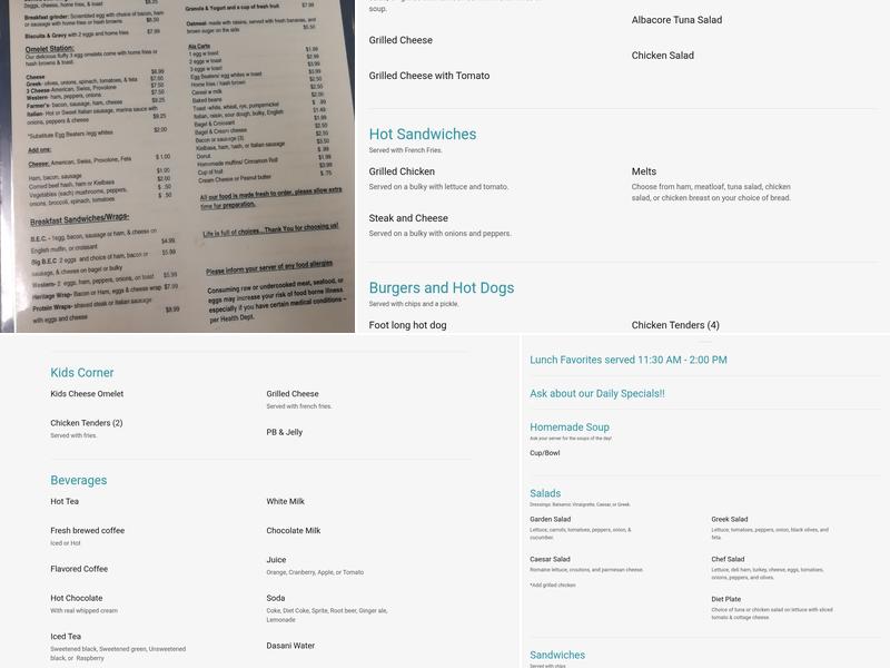 Heritage Coffee Shoppe Menu