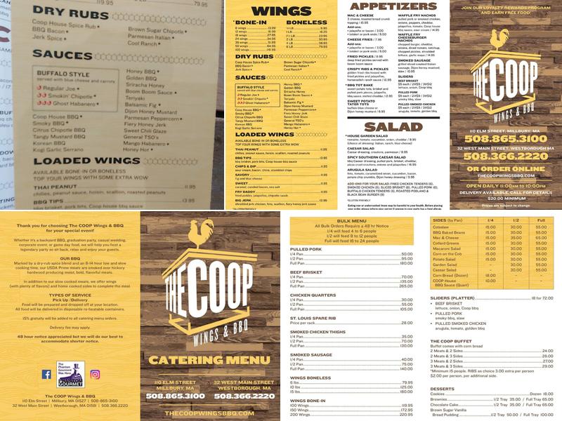 The Coop Wings & BBQ -Millbury Menu