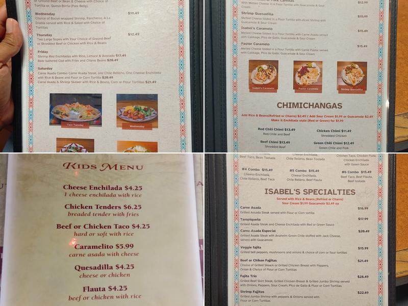 Isabel's south of the border Menu