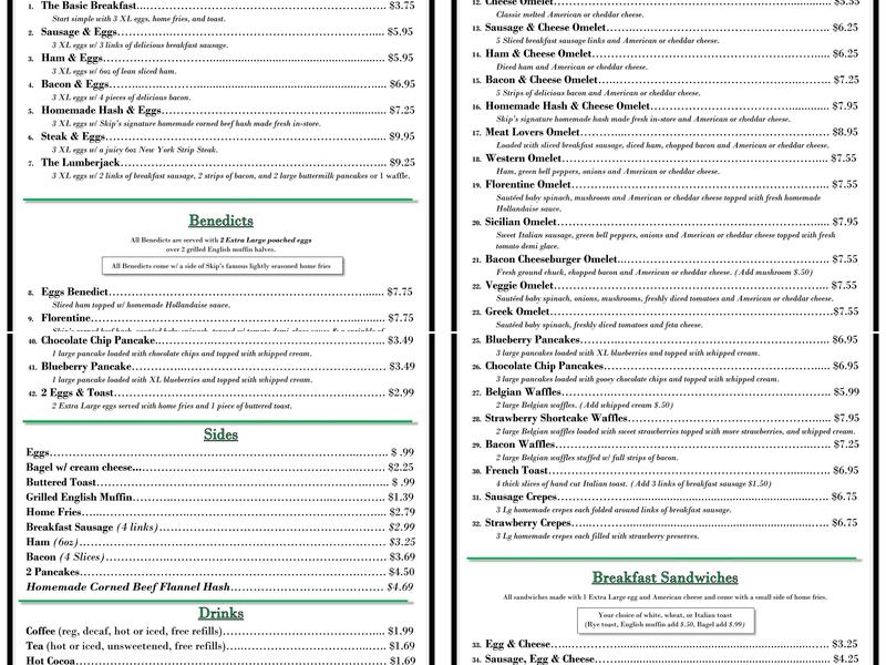 Skips Countryside Cafe & Creamery Menu