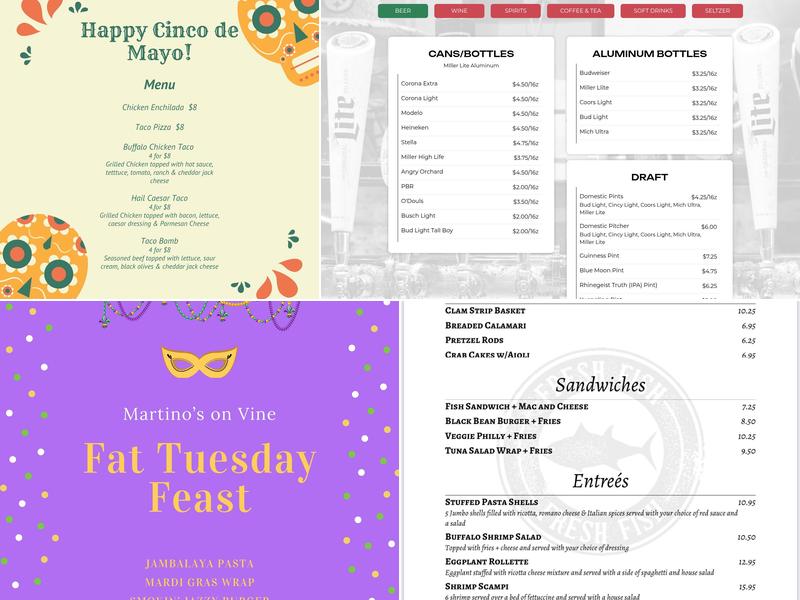 Martino's On Vine Menu