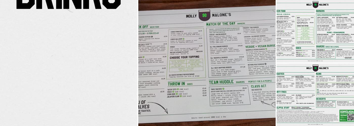 Molly Malones Menu
