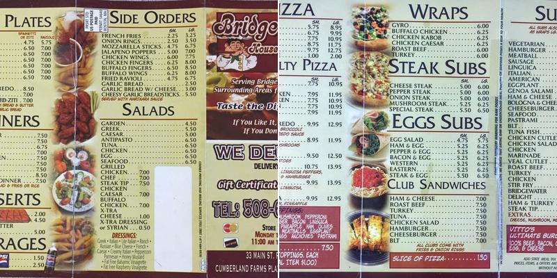 Bridgewater House of Pizza Menu