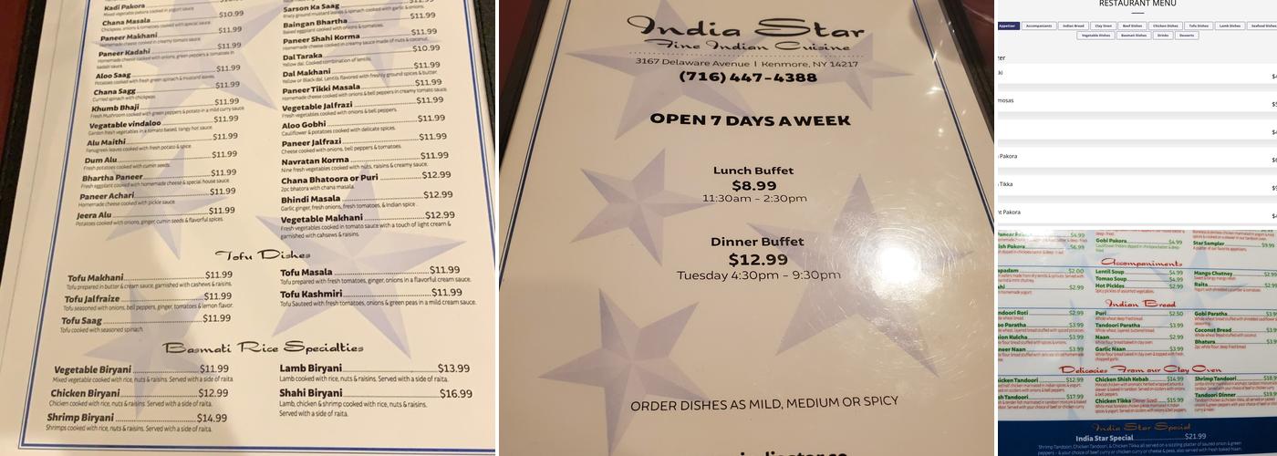 India Star Menu