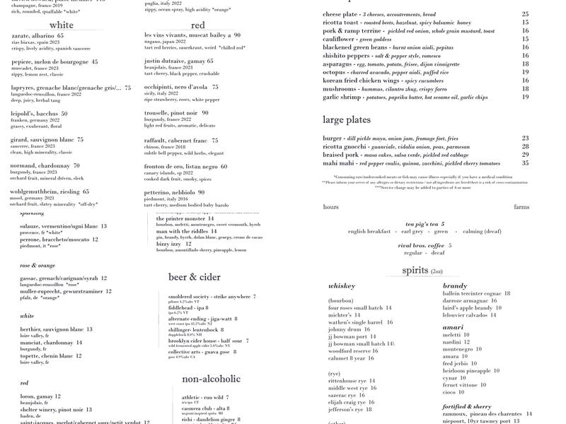 The Dapper Goose Menu