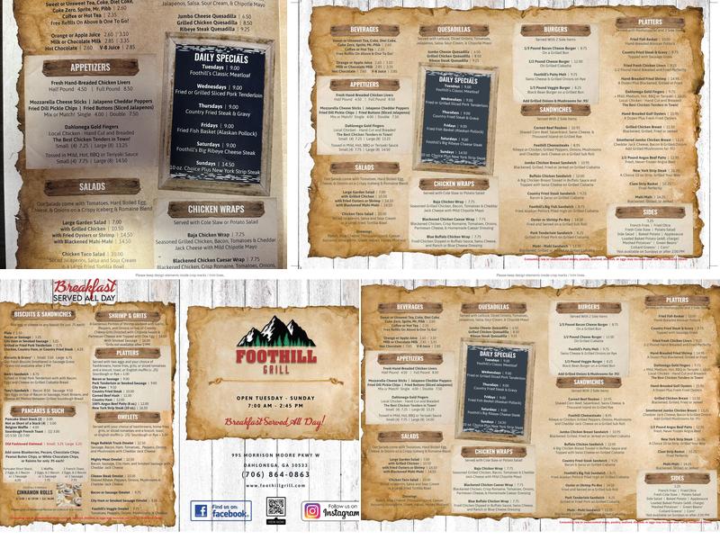 Foothill Grill Menu