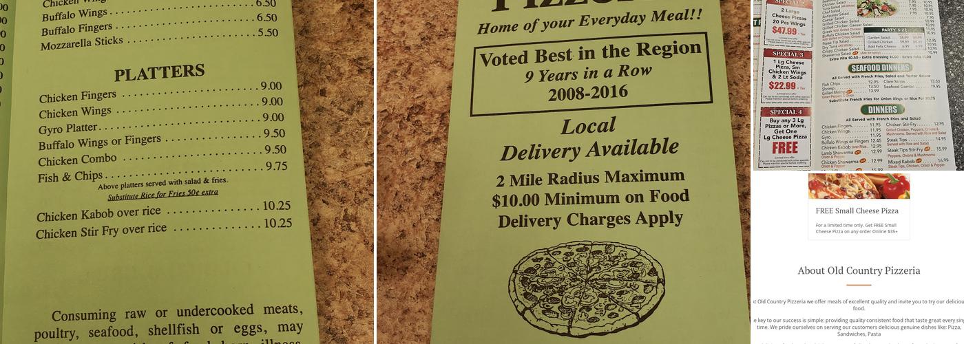 Old Country Pizzeria Menu